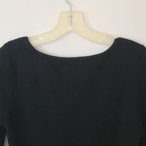 WHBM Black Ribbed Flutter Sleeve Sweater womens size medium - Picture 10 of 12
